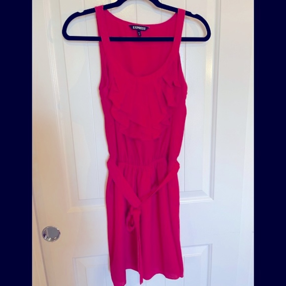 EXPRESS. Pink Halter Tank Dress with Belt.